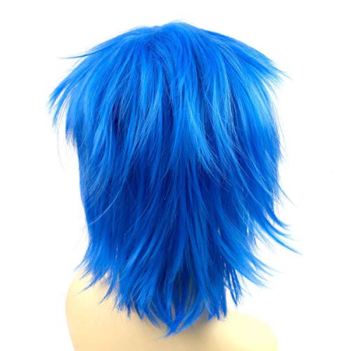 Modernfairy Anime Halloween Wig Blue for Cosplay Party, Synthetic Layered Short Hair Wigs with Bangs, Pastel Wigs for Women Men