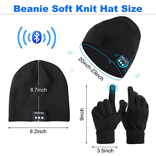 Honoson 4 Pieces Beanie Hat for Men Compatible with Bluetooth Winter Wireless Music LED Light Hat with Gloves for Men Women Sports Gifts (Black, Grey)