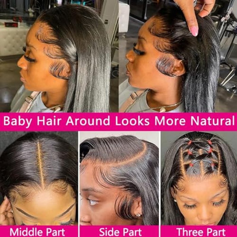 13x6 Straight Lace Front Wigs Human Hair HD Transparent Lace Frontal Human Hair Wigs for Women Glueless Wigs Human Hair Pre Plucked Black Wig 200% Density 22 Inch