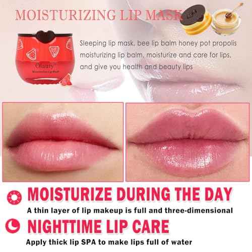 9 PCS Bee Lip Balm Honey Pot, Strawberry, Watermelon, Coconut, Aloe, Cherry, Grape & Peach Flavors, Honey Lip Balm Bulk, Moisturizing Lip Mask Overnight for Dry Cracked Lips, Reduce Lip Lines