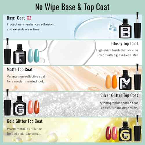 phoenixy 62 PCS Gel Nail Polish Set 54 Colors Fall Gel Nail Polish Kit with Base Coat Glossy Matte Glitter Top Coat Gifts for Women Girls