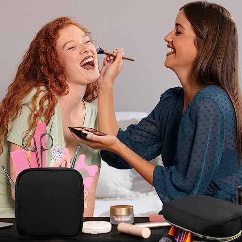 9 Pcs Mini Makeup Bags Bulk Nylon Cosmetic Bags for Purse Travel Bag Pouch Toiletry Organizer Pouches Bag for Women, Small Zipper Pouch Preppy Coin Purse for Custom Birthday Gifts (Black)