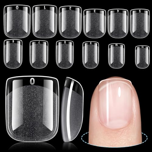 TOMICCA Short Nail Tips Extra Short Square Nail Tips, 192Pcs Fake Nails 12 Sizes Acrylic Clear Nails for Beginner and Professional DIY Gel Nails Salon