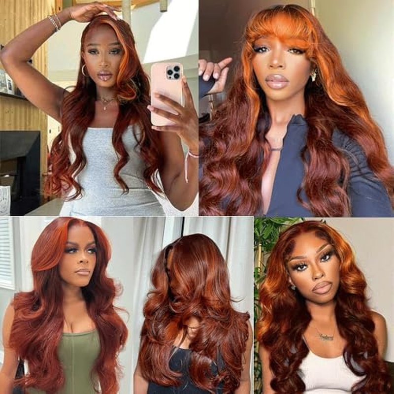 P33/350 Bundles Highlight Ginger Brown Body Wave Human Hair Bundle Two Tone Reddish Brown Mixed With 350 Orange 3 Bundles 26 28 30 Inch Ombre Copper Bundle