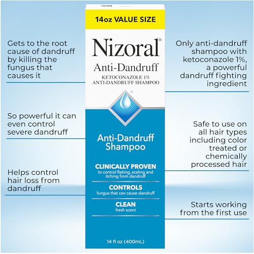 Nizoral Anti-Dandruff Shampoo with 1% Ketoconazole, 14 Fl Oz, Fresh Scent, Anti Fungal Shampoo