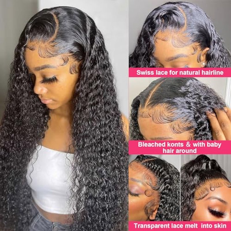 Deep Wave Lace Front Wigs Human Hair 13x6 HD Transparent 180% Density Glueless Wigs Deep Curly Lace Frontal Wigs Natural Color 24 Inch