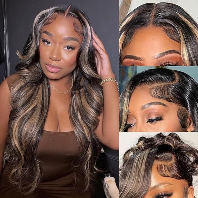 20 Inch 1B/27 13x6 Balayage Highlight Ombre Body Wave Lace Front Wigs Human Hair Honey Blonde Colored Lace Frontal Glueless Wigs Human Hair Pre Plucked for Women with Baby Hair