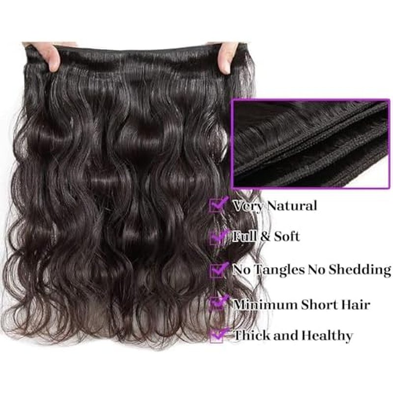 MsSunlight Human Hair Bundles 18 20 22 24 Inch 12A Body Wave Bundles Human Hair 100% Unprocessed Brazilian Virgin Hair 4 Bundles Human Hair Body Wave Human Hair Extensions Natural Black