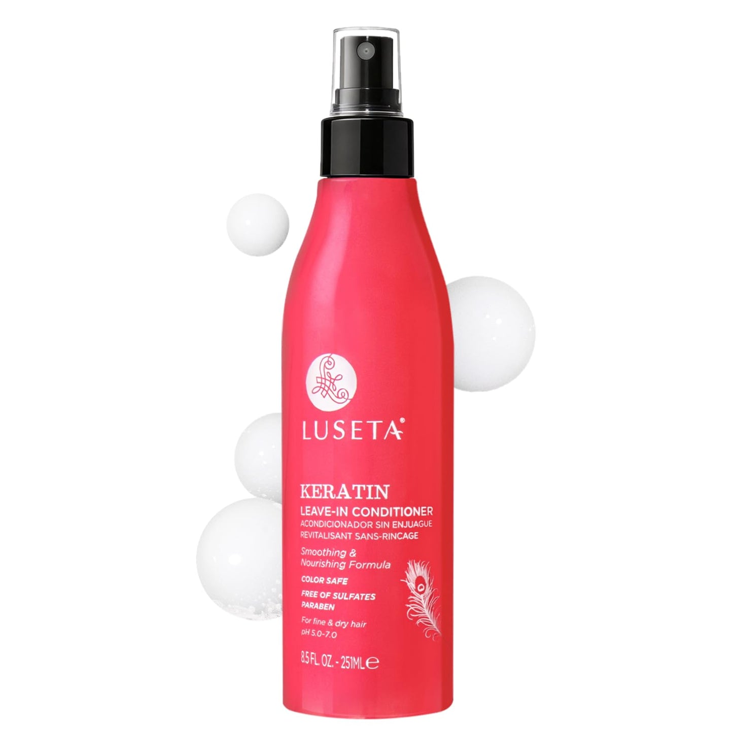 Luseta Keratin Leave in Conditioner, Anti Frizz Conditioning for Curly Hair,Detangling Strengthening Smoothing Moisturizing Repair Treatment for Dry Damaged Hair,Sulfate Free Color Safe, 8.5Fl Oz