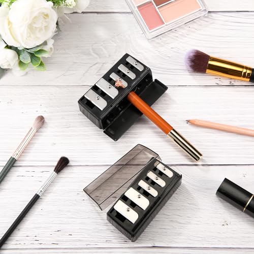 Honoson 2 Pcs 5 Hole Cosmetic Long Point Manual Pencil Sharpener with Plastic Lid Makeup Eyeliner Pencil Sharpener(Black)