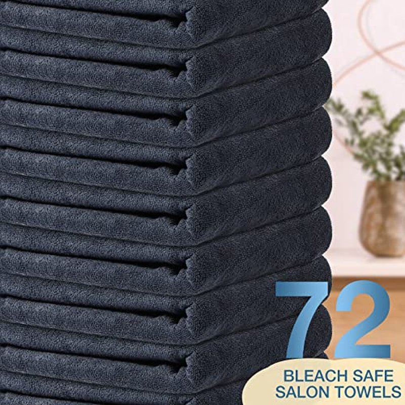 Newwiee 72 Pack Microfiber Bleach Proof Towels Bulk for Salon 18 x 30 Inch Dry Lint Free Hair Drying Hand Towels for Hair, Gym, Bath, Spa, Shaving, Barber(Black)
