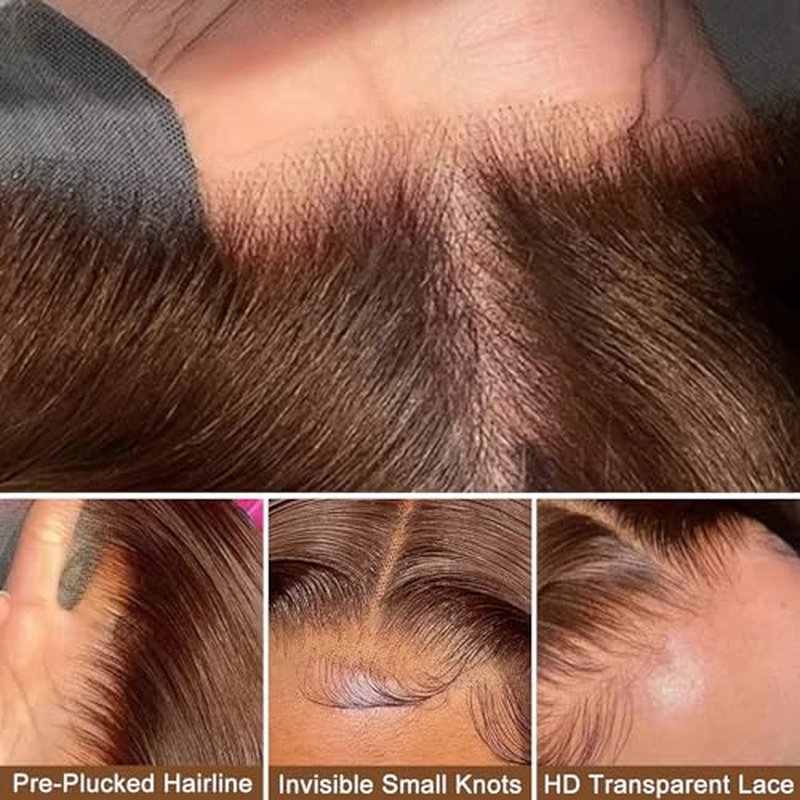 13x6 Straight Lace Front Wigs Human Hair Chocolate Brown Lace Front Wigs Human Hair Pre Plucked 200% Density Colored #4 Brown Wig HD Lace Frontal Wigs for Women 24Inch