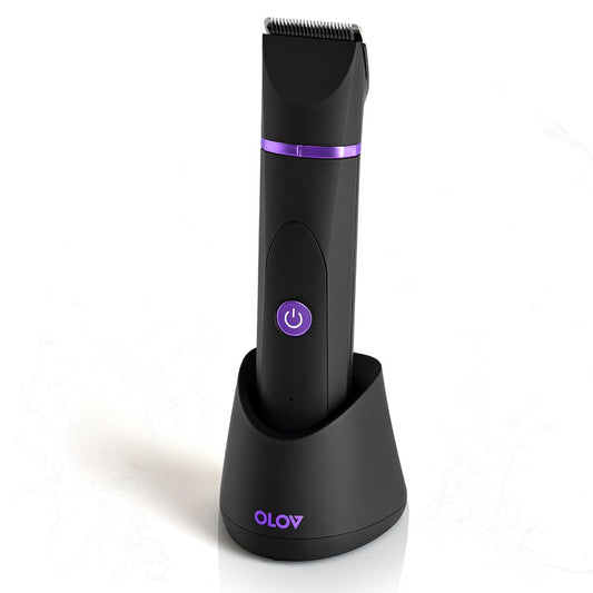 OLOV Electric Body Hair Trimmer - Groin Trimmer for Men - Bikini Trimmer Women - Wet/Dry Shaver Groomer, Replaceable Ceramic Blade Heads, USB Recharge Dock, Waterproof Hygiene Razor, Black Violet