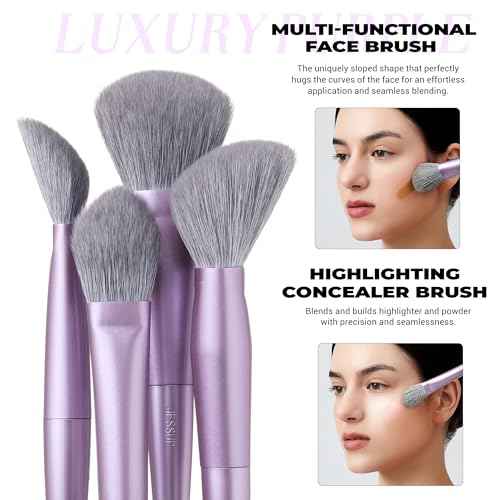 Jessup Makeup Brushes Face 5pcs, Premium Synthetic Make Up Brushes Set for Foundation Contour Blush Highlighter and Powder, Luxury Purple T514