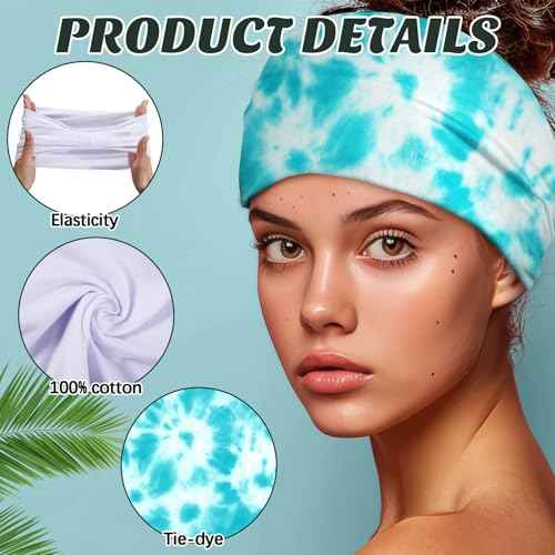 Silkfly 20 Pcs White Cotton Headbands Sets for Tie Dye Wide Headbands for Women Tie Dye Elastic Fashion White Head Wrap with Accessories for Group Party DIY Project
