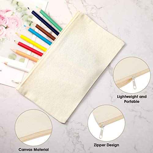 Shappy 40 Pieces Canvas Pencil Pouch Zipper Makeup Cosmetic Bags Case Blank Craft DIY Bags Multipurpose Toiletry Stationary Storage Bag for Women Travel(White)