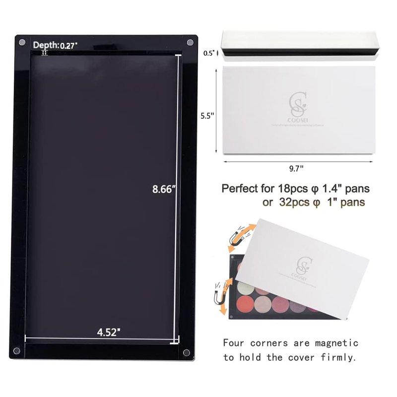 Coosei High-End Acrylic Magnetic Makeup Palette – Large Capacity, Refillable & Stackable with Glass Mirror & Depotting Tool | Perfect Vanity Countertop Organizer for Eyeshadow, Lipstick & More