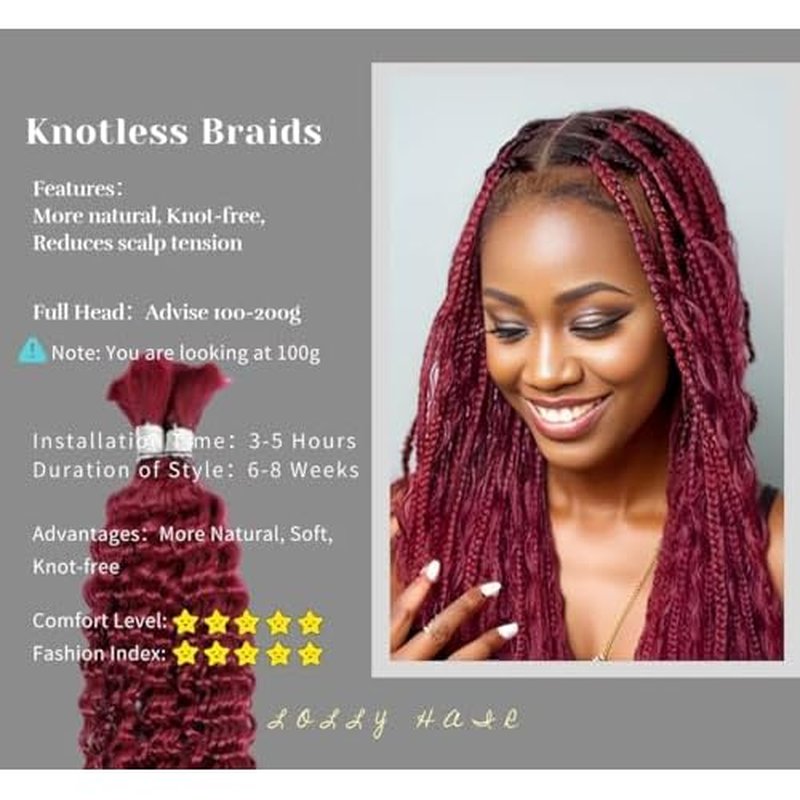 Human Braiding Hair 100g 28 Inch Deep Water Wave Bulk Human Hair for Braiding No Weft 12A Brazilian Virgin Curly Human Hair Extensions for Boho Braids Wet and Wavy 99J Red Burgundy Braiding Hair