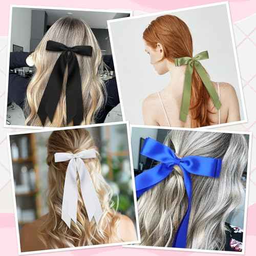 Mimorou 25 Pcs Silky Satin Hair Bows Bulk Bowknot Hair Ribbon Clips Barrettes Pins with Long Tails Ponytail Holder Accessories for Women