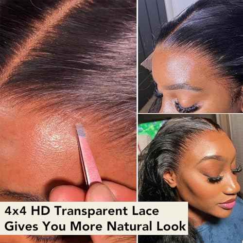 Hd closure 4x4 Straight Closure 22 Inch 4x4 Transparent Lace Closure Virgin Remy Human Hair Frontal Closure Pre Plucked With Baby Hair Natural Black Color