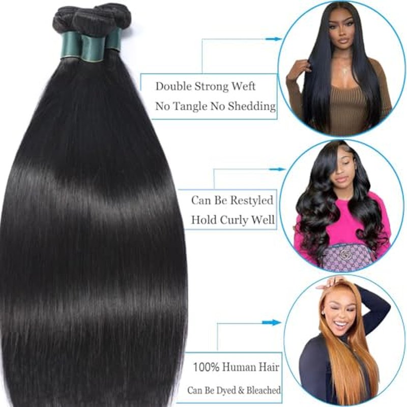 Great Grace Brazilian Straight Bundles Human Hair 20 22 24 Inch 12A 100% Unprocessed Virgin Human Hair Weave 3 Bundles Deals Natural Black Color (Natural Balck 3 Bundles, 20 22 24)