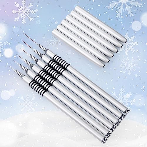 Nail Art Liner Brushes Set, 6Pcs Nail Art Design Brush Striping Thin Long Lines Dotting Drawing Pen, UV Gel Polish Painting Metal Handle Striper Brushes Size 5/7/9/11/20/25mm