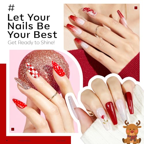 modelones Gel Nail Polish Kit -6 Colors Red Christmas Gel Polish Set Burgundy Glitter Sparkle Bloody Soak Off Gel Nail Kit Manicure DIY Nail Art Salon Home New Year Gift