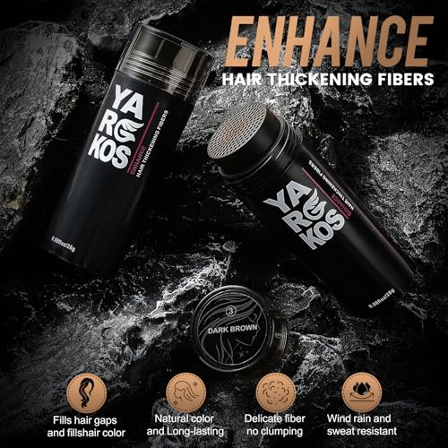 Hair Fibers for Thinning Hair or Fill In Fine, Hair Building Fibers (28g) for Women & Men, Hair Powder for Instantly Thicker, Fuller Looking - DARK BROWN