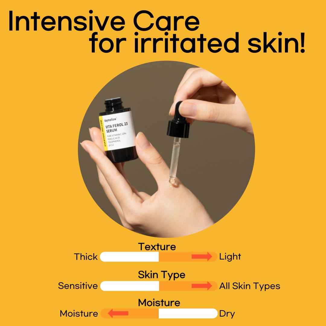 daymellow Vita Ferol 23 Serum 0.67fl.oz/20ml, Vitamin C Face Serum, Vitamin C 23%, Centella, Glutathione, Brightening, for Sensitive Skin, Acne, Dark Spots, Uneven Skin, brightening, Korean Skincare