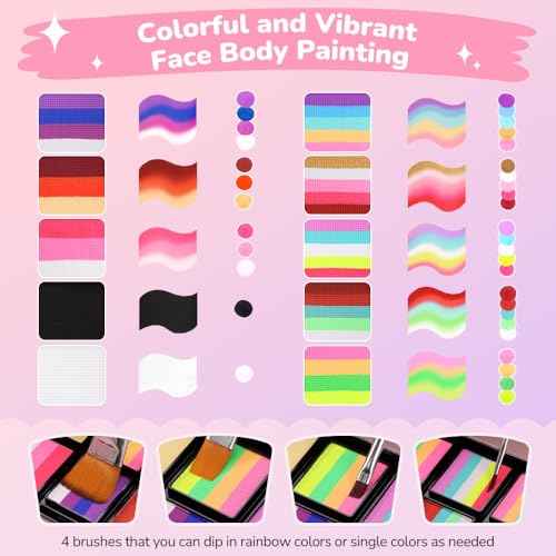 Janolia Face Painting Kit for Kids, Rainbow Face Paint Kit, Water Activated Face Paint, Macaron Color Split Cake Body Paint, Ideal Facepaint Makeup Kit for Kids Party Halloween Carnival Easter