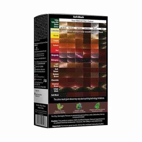 Indus Valley Organic Henna Hair Colour Kit for Women- Chemical-Free, 100% Grey Coverage, Natural Soft Black Henna Powder - Vegan, Herbal Hair Dye, Infused with Plant Based Ingredients