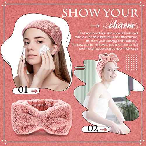 Yunlly 20 Pcs Spa Headband for Women 4 Inches Width Facial Makeup Hair Band Bulk Skincare Headbands for Washing Face Bowtie Slumber Party Supplies Fluffy Head Wraps(Rose Pink)