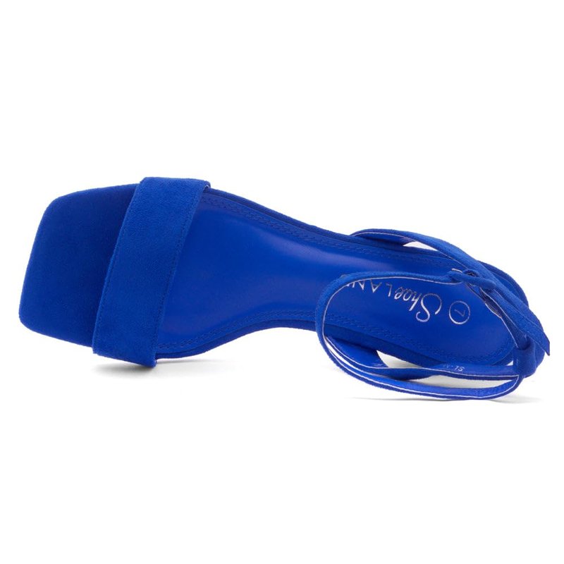 Shoe Land Women's Low Heels Dressy Sandals for 2025-1 Inch Chunky Block Short Heels | Square Open Toe with Adjustable Ankle Strap | Wedding & Party Heeled Sandals,1901Royalblue,Size 6.0, SL-Melinda