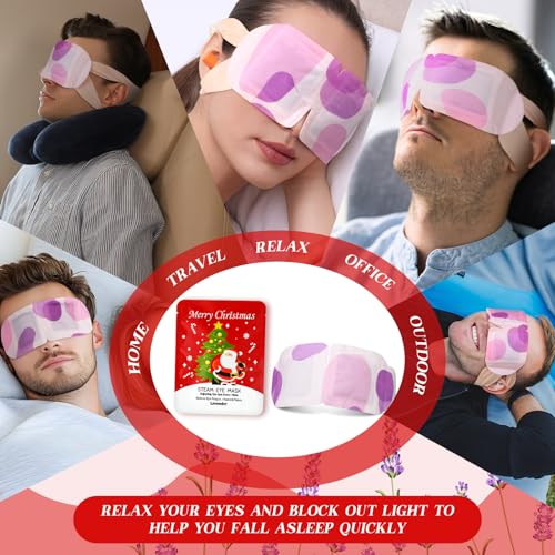 Bonuci 12 Pcs Christmas Steam Eyemasks Bulk Christmas Stocking Stuffer for Coworker Employee Staff Xmas White Elephant Gift Basket Stuff Party Favor for Adult Women Men Lavender Scent Sleep Eyemask