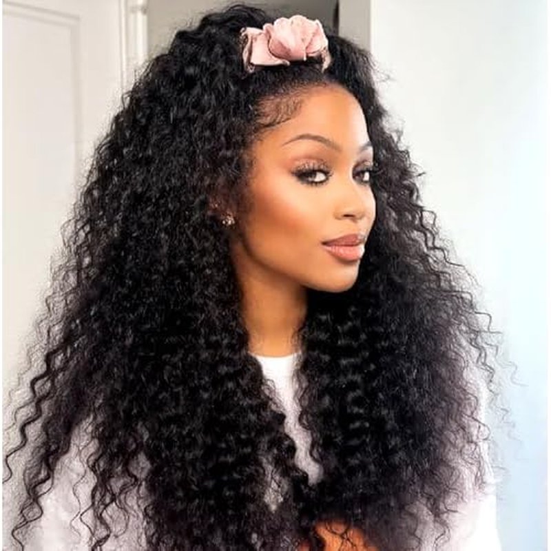 XSY Curly Half Wig Human Hair 180% Density 3 In 1 Deep Wave Half Wig for Black Women Wear Go Glueless Half Curly Wig 22 Inch Headband Wig Beginner Friendly