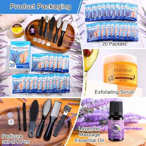 Foot Soak salt kit with Tea Tree Oil - Moisturize, Reduce Foot Odor, & Soothe Aching Feet tool set Foot cream spa bath massager Epsom Salt foot pedicure kit at home spa