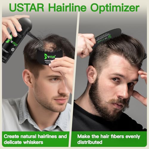 Hair Building Fibers Set, USTAR 5 in 1 Hair Fibers for Thinning Hair with Hair Fiber Spray, Natural Hair Filler for Hair Loss Instantly Thicker, Fuller Look, Hair Powder for Men & Women 77.5g (Black)
