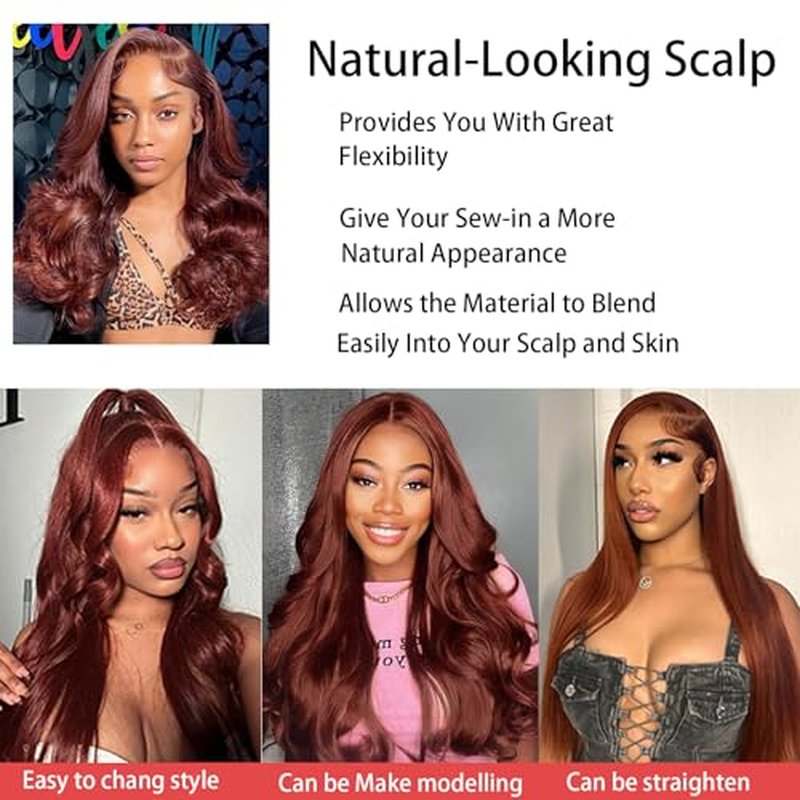 Loose Deep Wave Bundles Human Hair with Closure, 12a Reddish Brown Bundles with 4x4 Lace Closure 33# Copper Red Bundles Human Hair (Loose Deep Wave 14 16 18+14free)