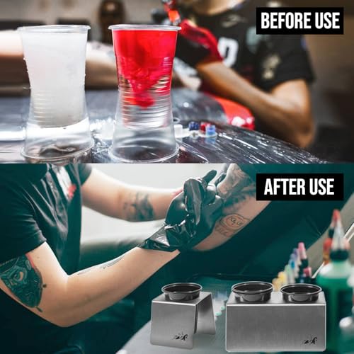 Tattoo Rinse Cup Stand?316 Stainless Steel Tattoo Double Cup Holder for Tattoo Needle Washing,Anti-Spill Tattoo Water Cup Stand, Essential Tattoo Supplies for Tattoo Artists (Double)