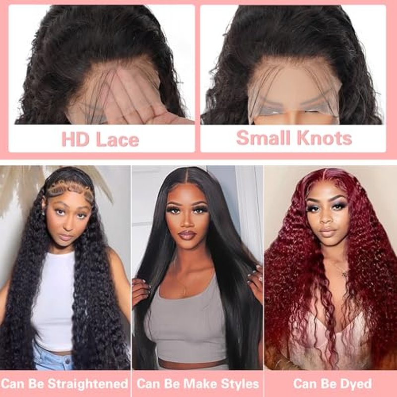 28 Inch 13x4 Lace Front Wig Human Hair 180% Density Water Wave Lace Front Wigs Human Hair Pre Plucked Natural Hairline Hd Frontal For Women Wet And Wavy Bouncy Soft Curl Shedding Free Tangle Free