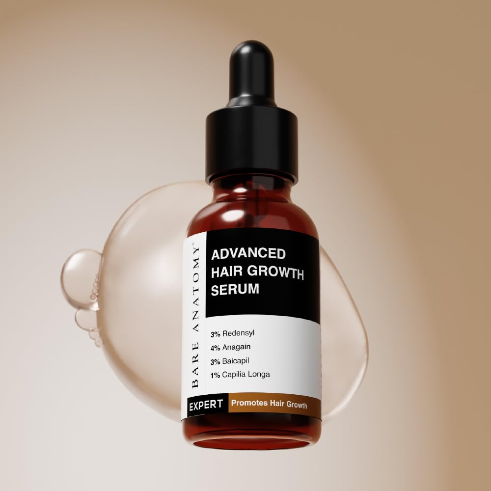 Bare Anatomy Advanced Hair Growth Serum| 3% Redensyl - 2x Better Results than Minoxidil | + 4% Anagain + 3% Baicapil | Rosemary, Biotin | Hair growth & Hair fall control serum for Women & Men | 30mL