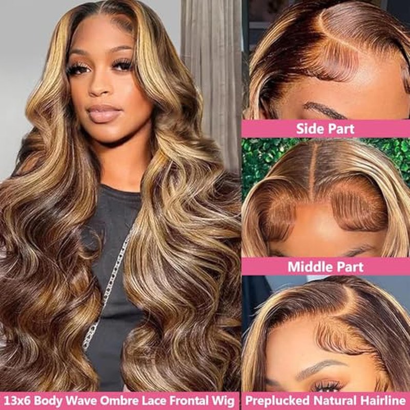 30 Inch Honey Blonde Wig Human Hair 200 Density Ombre 13x6 HD Lace Front Wigs Human Hair Body Wave Lace Front Wig Pre Plucked Glueless Highlight Frontal Wigs Human Hair for Women