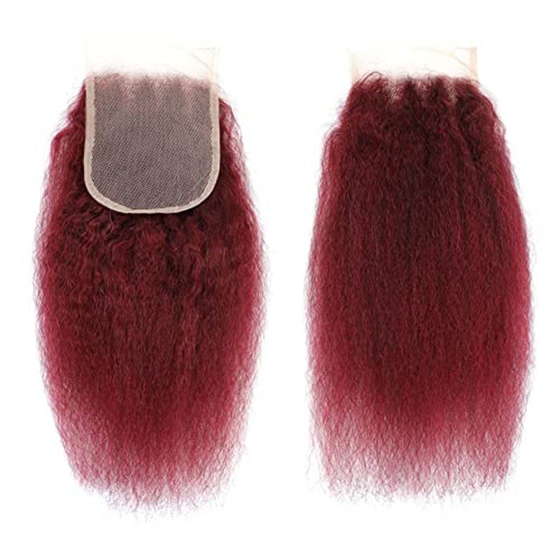 99j Brazilian Yaki Straight Human Hair 4 Bundles Yaki Human Hair Bundles 100% Virgin Kinky Straight Virgin Hair Extensions Women Girl Black Red(12 14 16)