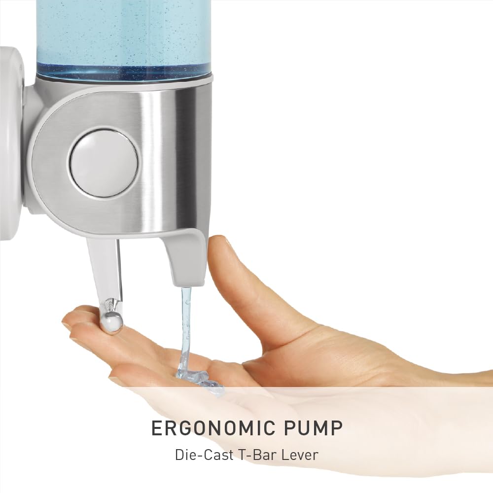 simplehuman Triple Wall Mount Pumps, Hotel-Grade Refillable 3-Chamber Shampoo Conditioner Body Wash Shower Dispenser, T-Bar Lever, No-Drill Install, for Bathrooms, Hotels, and Airbnbs, Stainless Steel