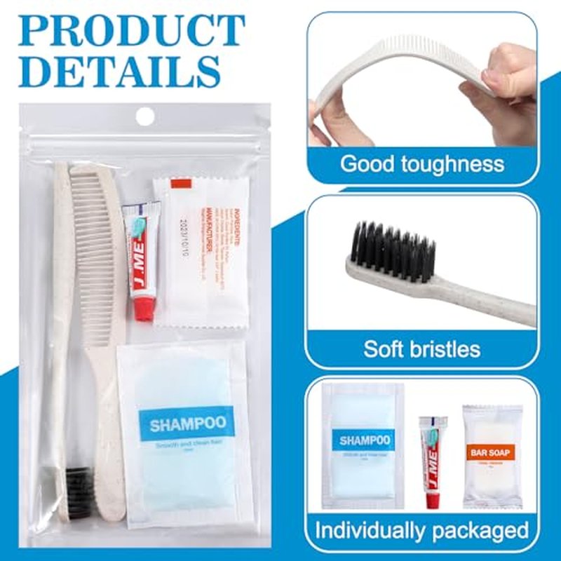 Hushee 96 Sets Bulk Hygiene Kit for Homeless, Includes Shampoo Soap Bar Comb Toothbrushes with Toothpaste Individually Wrapped Basic Toiletry Kits for Travel Charity Hotel Hospitality Industries