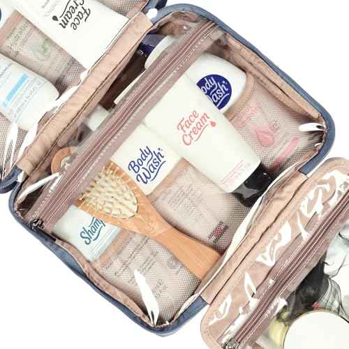 NISHEL Hanging Travel Toiletry Bag, Visible Makeup Organizer, Cosmetic Case for Journey Accessories, Bathroom Shower, Aegean-Blue