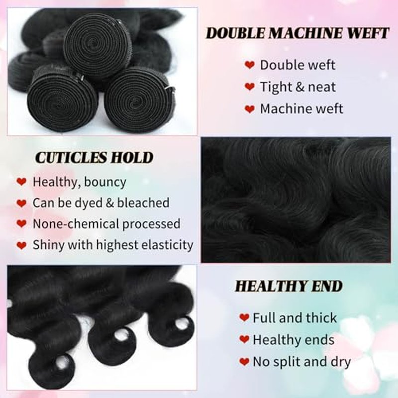 12A Body Wave Human Hair Bundles 14 16 18 Inch Quick 100% Unprocessed Brazilian Virgin Weave 3 Bundles Wavy Human Hair Extensions for Women