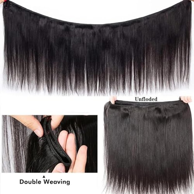 Human Hair Bundles,Straight 4 Bundles 18 18 18 18 Inch,16A Bundles Human Hair,100% Unprocessed Virgin Brazilian Hair Extensions Double Weft, Quick Weave Sew In Hair Bundle