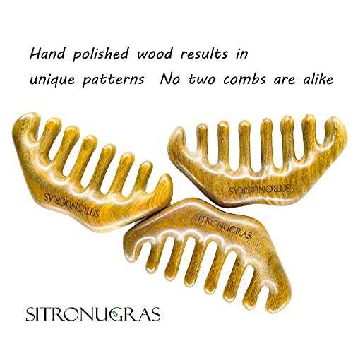 Natural Wood Wide Tooth Hair Comb Head Scalp Massage No Static Green Sandalwood Hair Pick Wooden Comb for Men and Women with free storage pouch