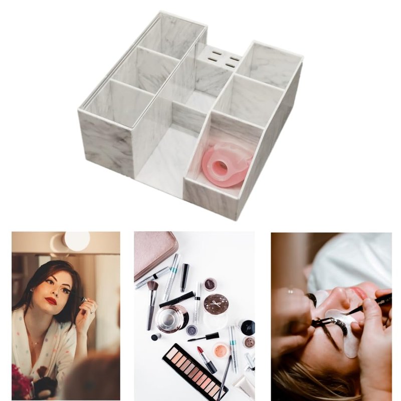 Eyelash Beauty Organizer, Acrylic Eyelash Grafting Tool Storage Beauty Tool W/Tweezers Holder Display Boxes for Home Eyelash Salon (Marble White)